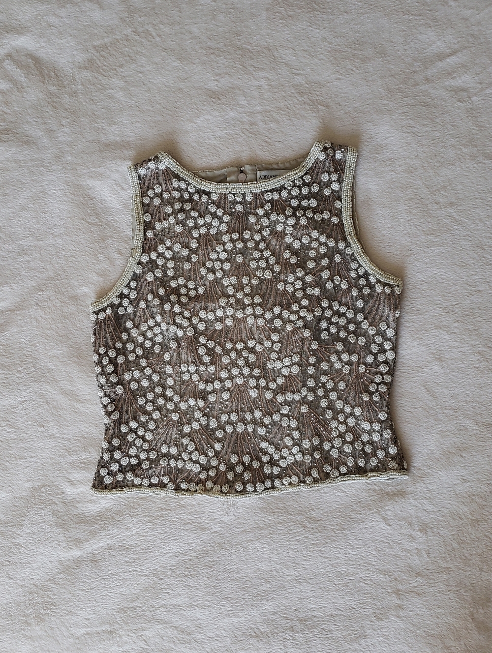 ADRIANNA PAPELL Evening Vintage Petite 2 Silk Beadwork Sleeveless Top